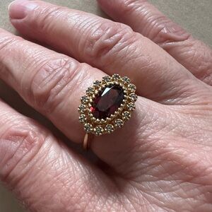 Genuine Garnet & White Topaz 14kt Gold plated sterling silver ring from Macy’s